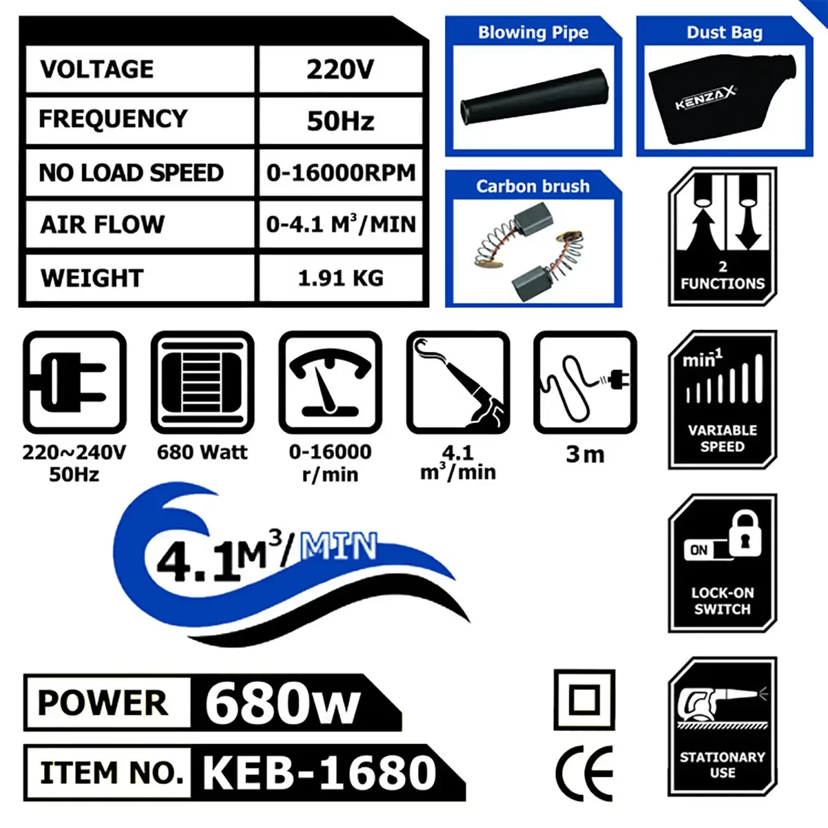 دمنده و مکنده 680 وات کنزاکس مدل KEB-1680