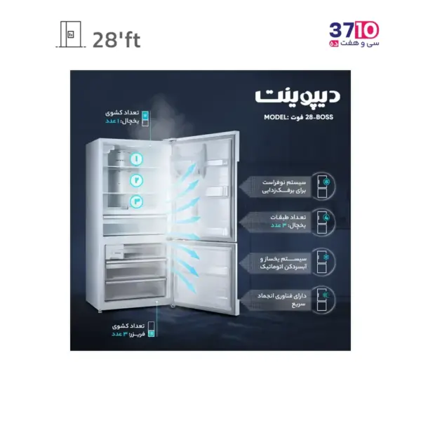 یخچال فریزر دیپوینت مدل 28فوت BOSS(سفید) از بغل